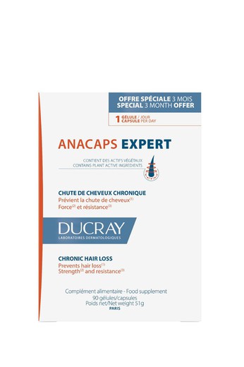 Ducray  Complemento alimenticio para la caída del cabello - Anacaps Progressiv 90 cápsulas.