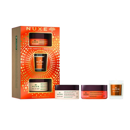 Nuxe Cofre Navidad Honey Lover-Miel Addict (Exfoliante corporal 175ml+ Balsamo-aceite para el cuepo 200ml+ Vela Reve de Miel 70g)