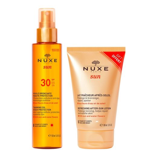 Aceite Bronceador Rostro y Cuerpo SPF 30 NUXE Sun+ Leche Refrescante After Sun 100ml DE REGALO