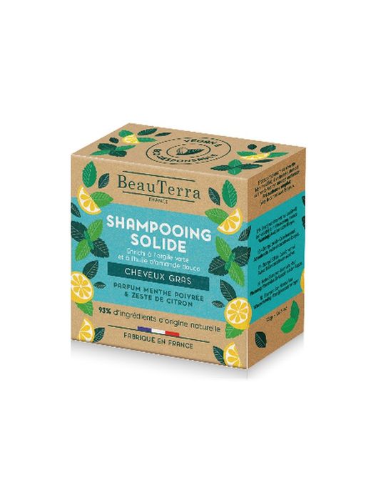 Beau Terra Champú sólido cabello graso 75gr Menta