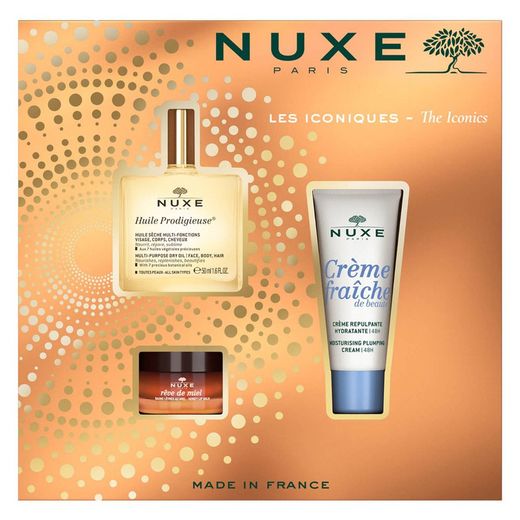Nuxe Coffret Icónicos   (Huile Prodigieuse 50ml + Rêve de Miel Bálsamo Labios 15gr + Crème Fraîche 30ml)